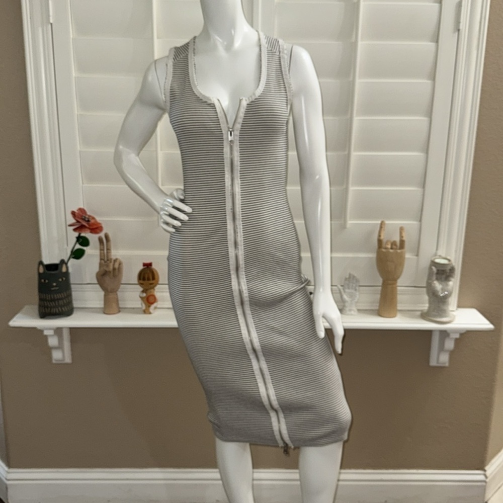 AllSaints Alicia Striped Midi Dress Chalk and Black